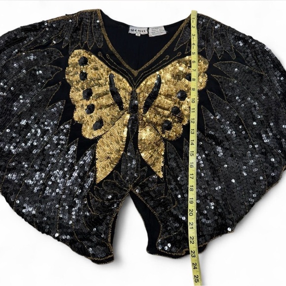Vintage 80’s 100% Silk Shomax Sequin Butterfly Blouse Women’s XL Glam Festival - Picture 7 of 8